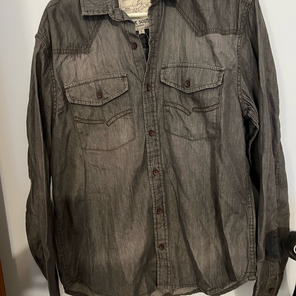NWT Jack South London Mens Gray Long Sleeve Button Front Shirt Size L